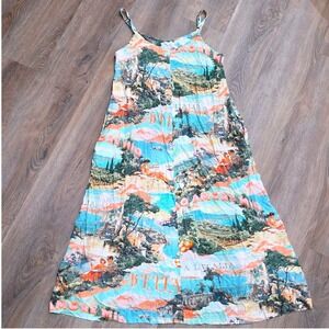 Label of Love Italy Postcard Print Maxi Dress XL Bella Amore Mio Rayon Strappy